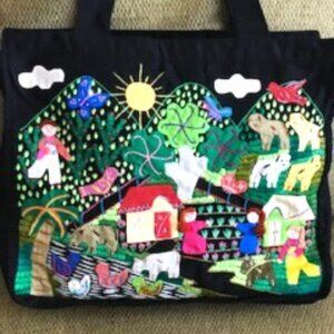 Colorful hand embroidered Tote Bag from Colombia with matching Wallet sewn in